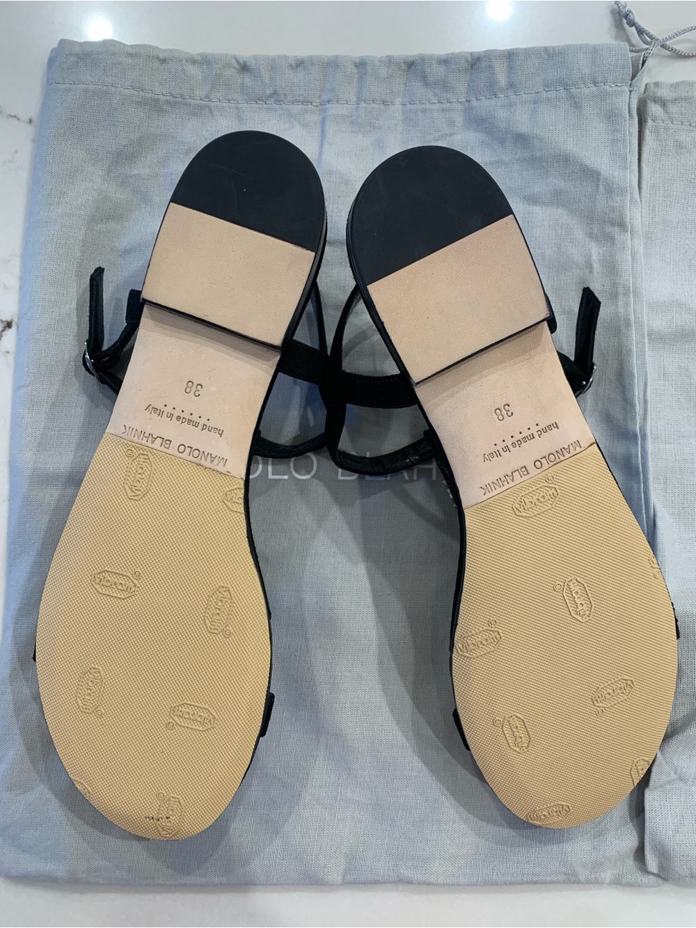 Manolo Blahnik Black Suede Sandals with Crystal Buckles - Picture 4 of 4
